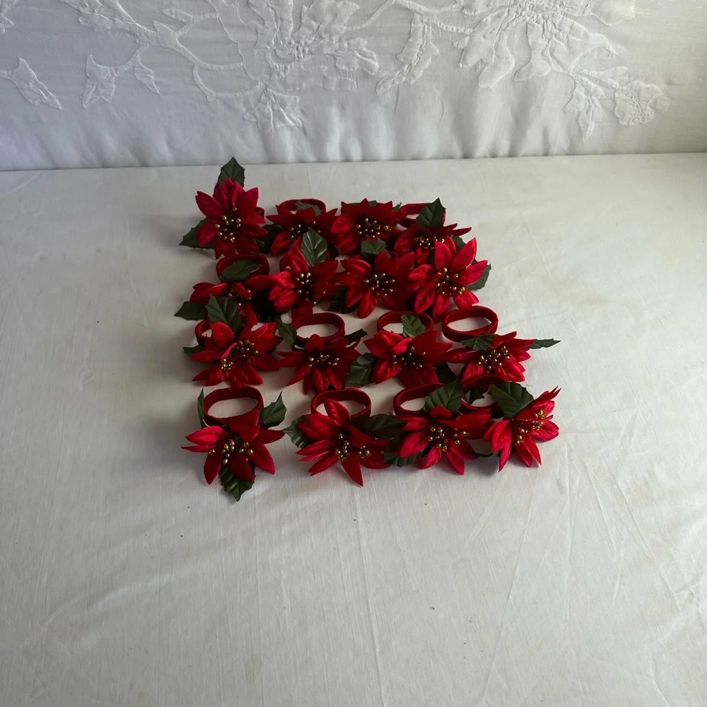 Set of 16 Red Poinsettias Custom Made DIY Christmas napkins holder